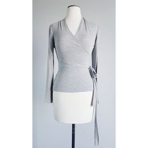 Shabby Apple Grey 'Anytime' Long Sleeve Wrap Shirt